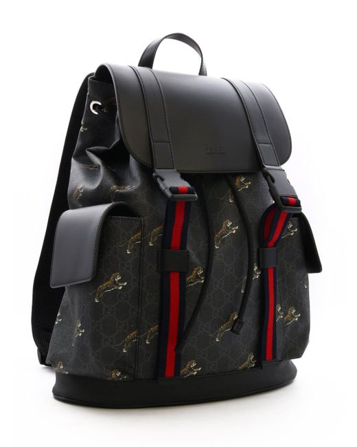 Gucci Black Bestiary Backpack With Tigers for men