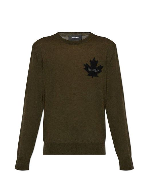 DSquared² Green Logo Detailed Sleeved Sweater for men