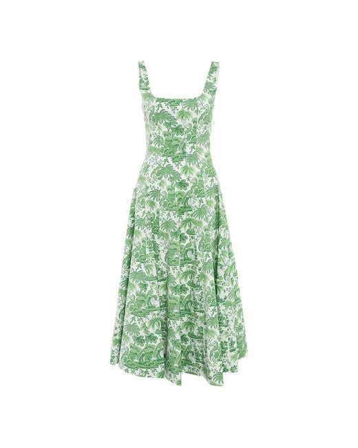 Staud Green Wells Floral Print Sleeveless Midi Dress