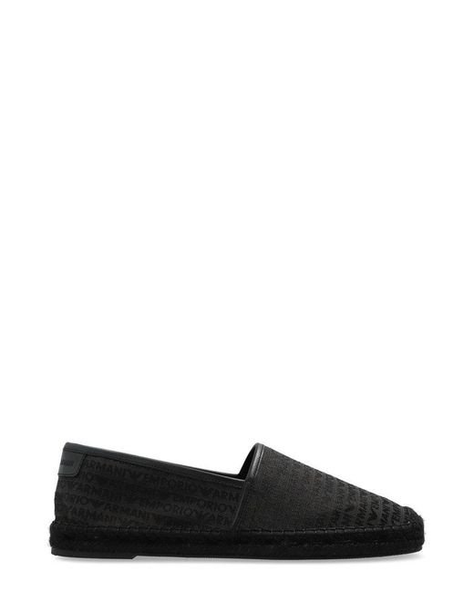 Emporio Armani Black Monogram Slip-On Espadrilles for men