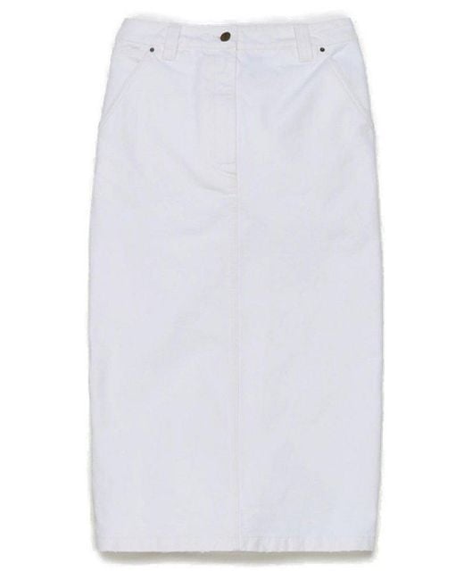 Prada White Logo-Patch Pencil Skirt