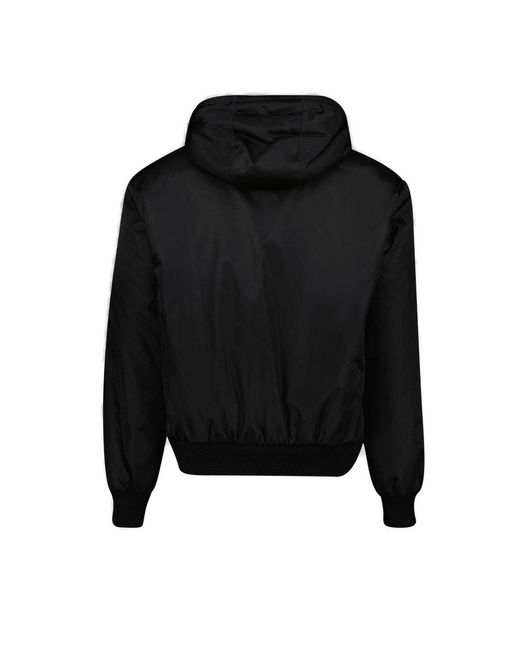 Prada Black Re-Nylon Triangle-Logo Zipped Hooded Jacket for men