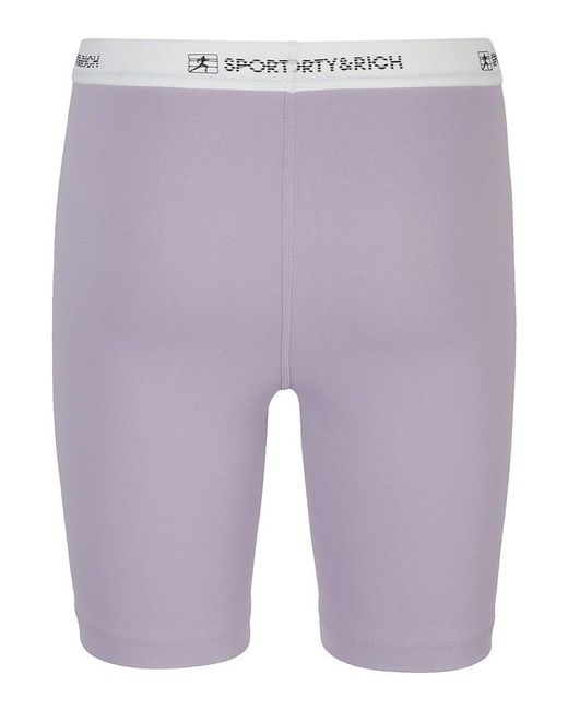 Sporty & Rich Purple Logo Waistband Fitted Shorts