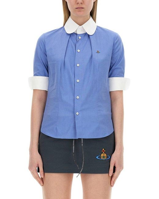 Vivienne Westwood Blue Dpp-Shirt With Orb Embroidery