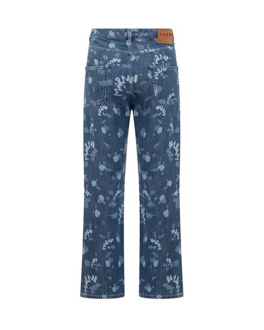 Marni Blue Jeans With Dripping Print for men