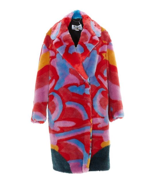 Stella McCartney Red X The Beatles Graphic-print Faux-fur Coat