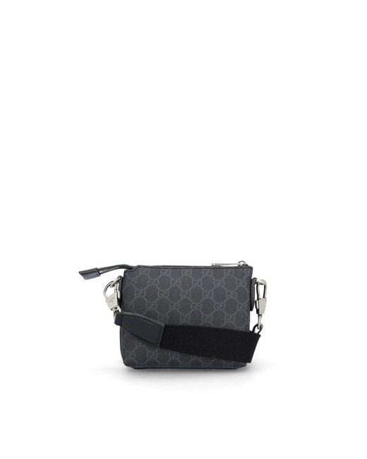 Gucci Black GG Supreme Zipped Messenger Bag for men