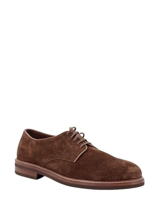 Brunello Cucinelli Brown Panelled Lace-up Derby Shoes for men