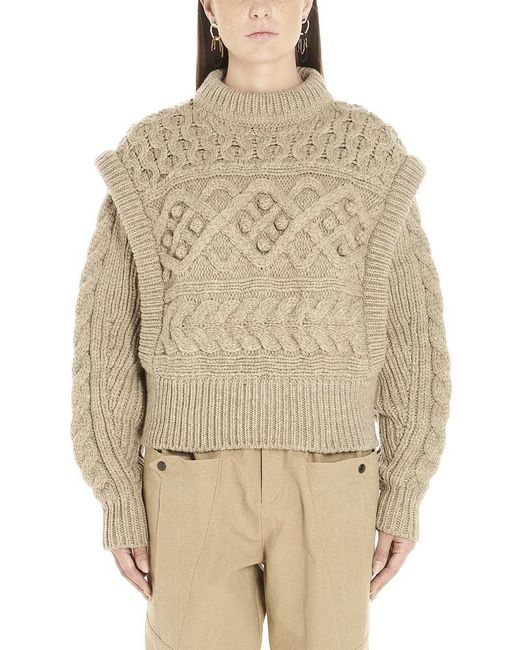 Isabel Marant Natural Milane Cropped Cable-knit Merino Wool Sweater