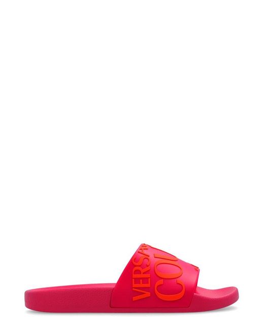 Versace Red Logo-embossed Slip-on Slides