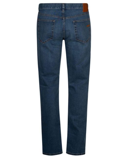 Zegna Blue Fitted Buttoned Jeans for men