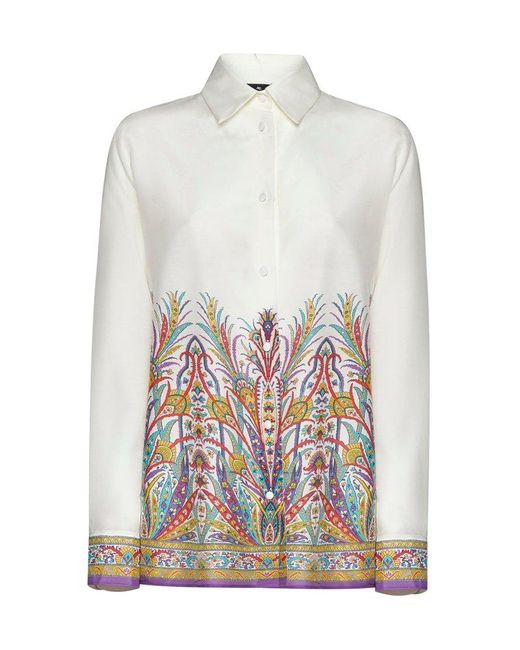 Etro White Paisley Print Long-sleeved Shirt