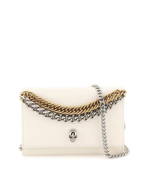 Alexander McQueen White Small 'skull' Bag With Chains