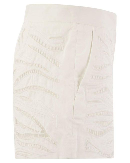 Max Mara Studio White Edmond Embroidered Cotton Shorts