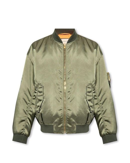 Gucci Satin Bomber Jacket in Green for Men | Lyst