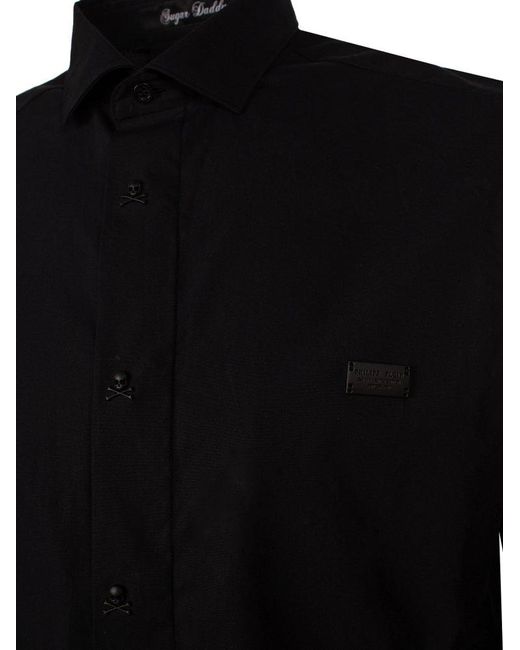 Philipp Plein Black Logo Plaque Long-sleeved Shirt for men