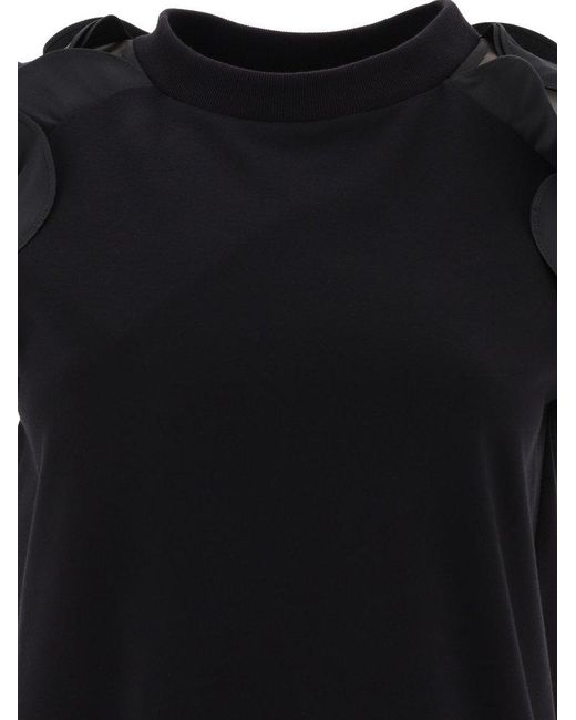 Alexander McQueen Black Sheer-sleeved Crewneck Ruffled T-shirt