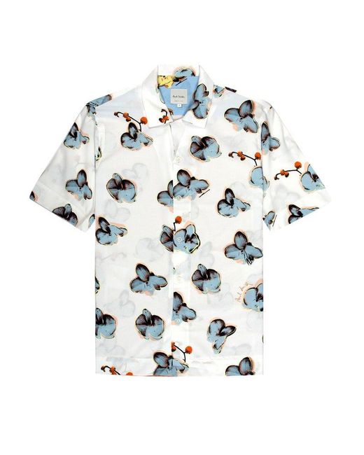 Paul Smith White Orchid Printed Short-sleeved Shirt for men