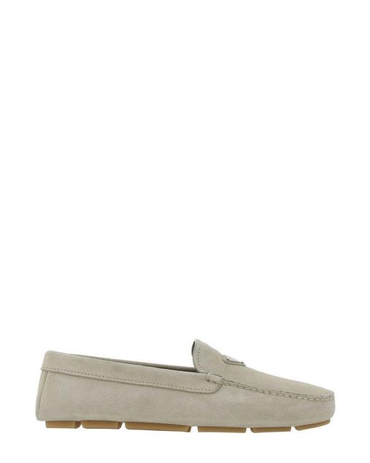Prada Gray Logo Plaque Slip-on Loafers for men