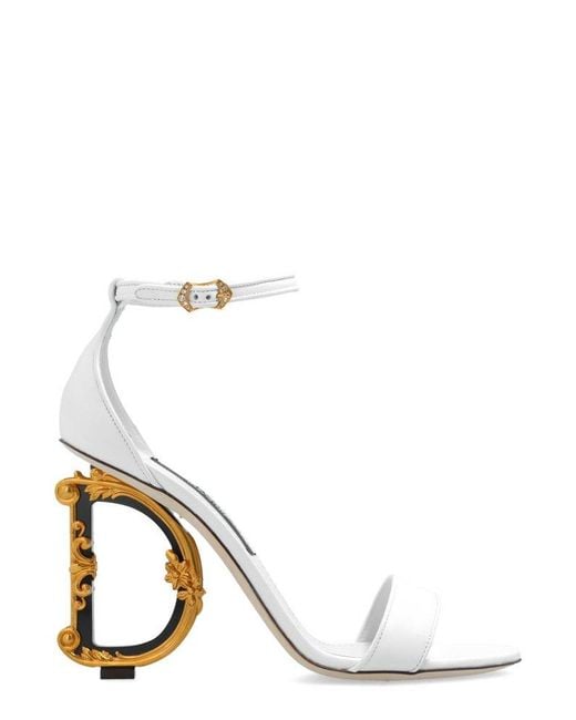 Dolce & Gabbana White Baroque Dg Heel Sandals