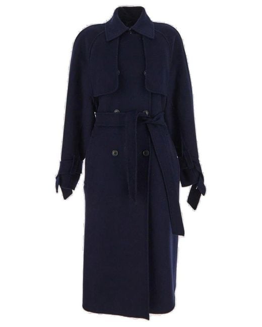Max Mara Blue Falcone Belted Trench Coat