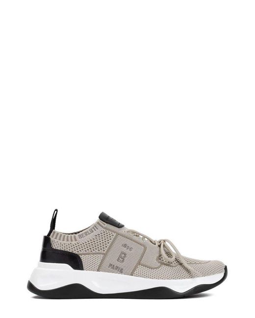 Berluti White Logo Embroidered Meshed Sneakers for men