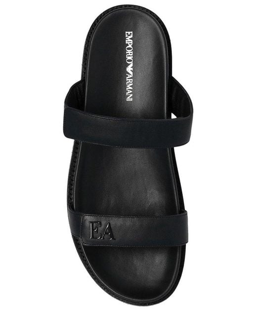 Emporio Armani Black Emblem Strap Slide Sandals