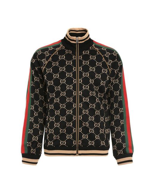 Gucci Web Stripe Trim GG-Jacquard Jacket in Black for Men | Lyst