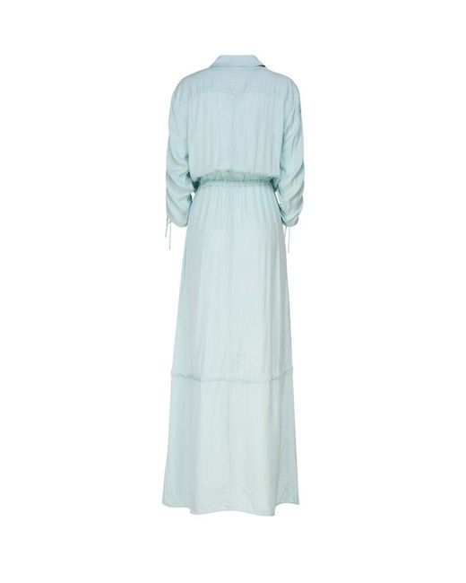 Pinko Blue Belfagor Long-sleeved Drawstring Maxi Dress