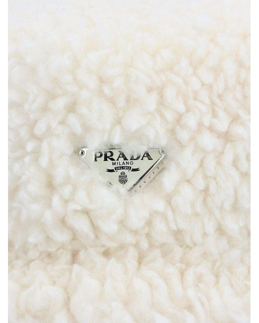 Prada White Brand-plaque Wide-brim Wool Silk And Cashmere-blend Bucket Hat