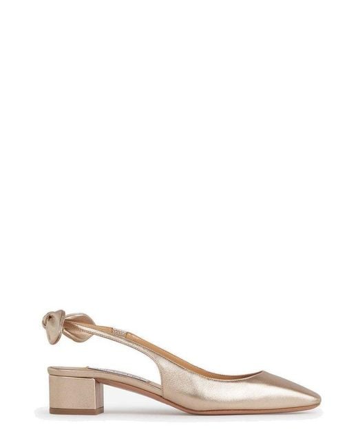 Aquazzura Natural Square-Toe Bow-Tied Slingback Pumps