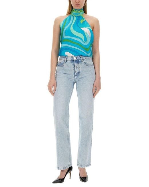 Emilio Pucci Blue Silk Top With Marble Print
