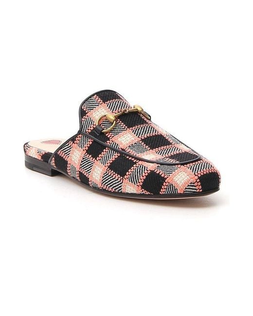Gucci Leather Check Woven Mules - Lyst