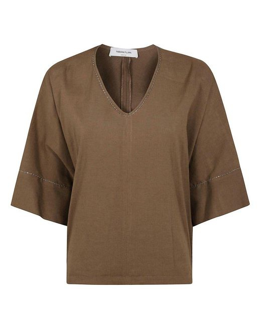 Fabiana Filippi Brown Chain Link Detail Blouse