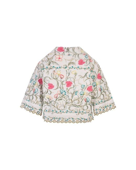 Elie Saab White Cotton Embroidered Garden Jacket