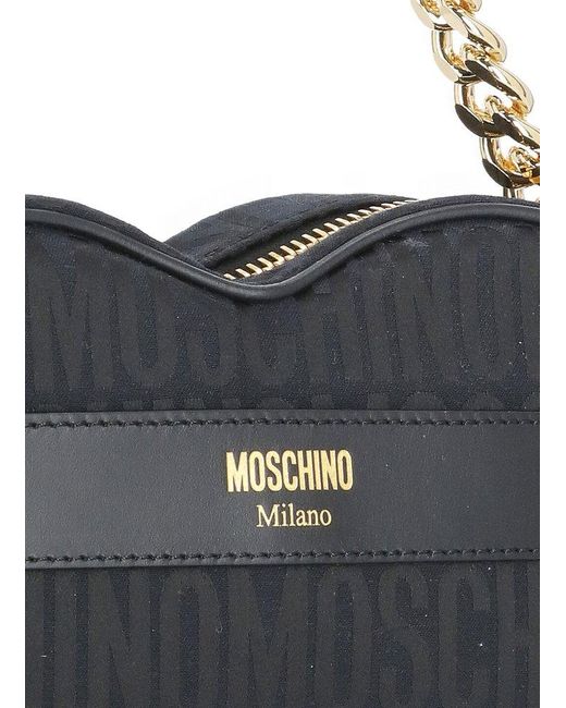 Moschino Blue Monogram Printed Heart Cut Tote Bag