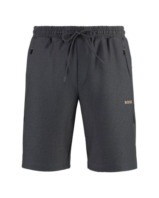 Boss Gray Logo Printed Drawstring Shorts for men