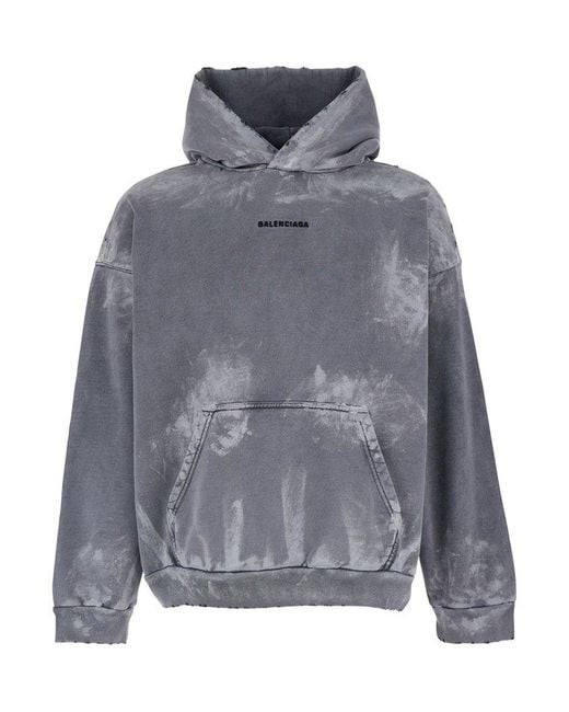 Balenciaga Gray Hoodie With Embroidered Logo On Front And Back for men