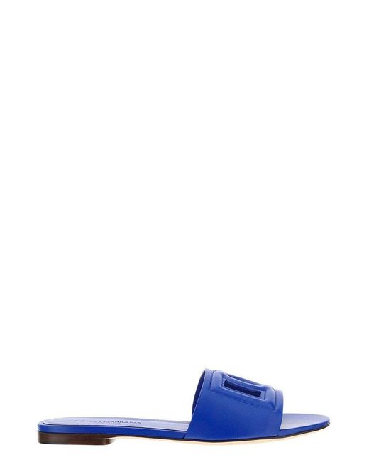 Dolce & Gabbana Leather Dg Cut Out Slides in Blue | Lyst