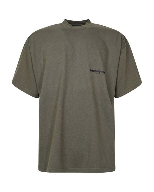 Balenciaga Green Logo Printed Mockneck T-shirt for men