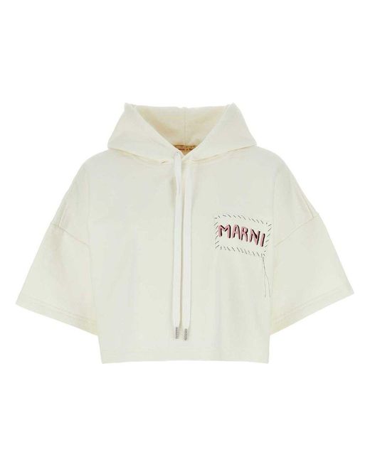 Marni White Oversize Cropped Hoodie