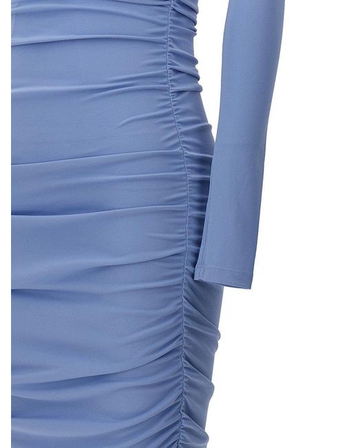 ANDAMANE Blue Olimpia One-shoulder Draped Midi Dress