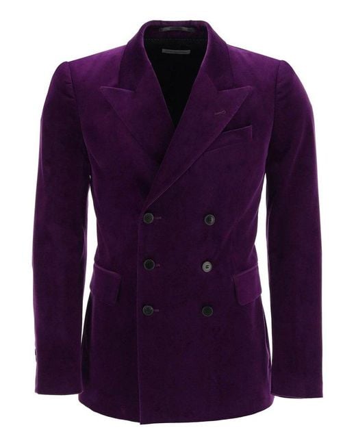 Dries Van Noten Purple Beckett Velvet Double-Breasted Blazer for men