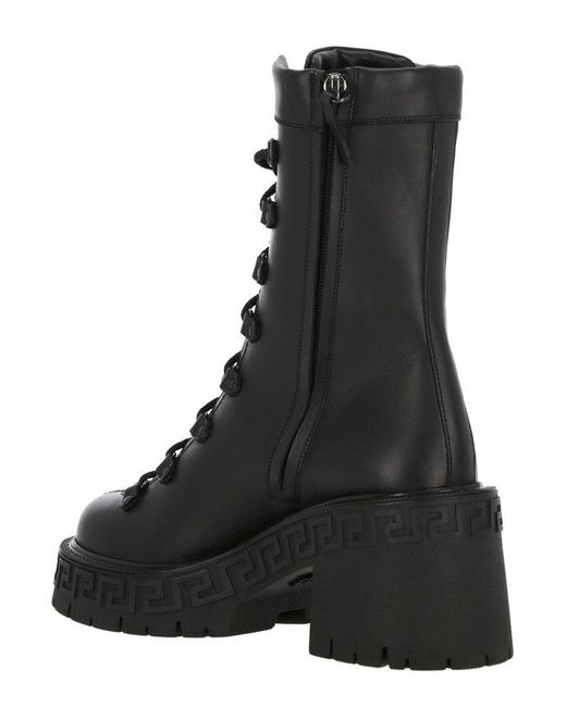 Versace Greca Platform Combat Boots in Black | Lyst