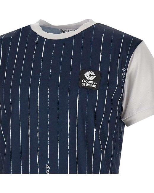 Marcelo Burlon Blue Logo Patch Striped T-shirt for men