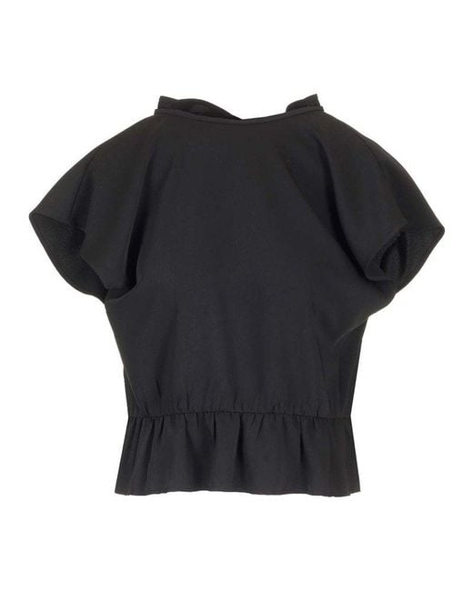 MM6 by Maison Martin Margiela Black Cropped Top With Cap Sleeves Tops