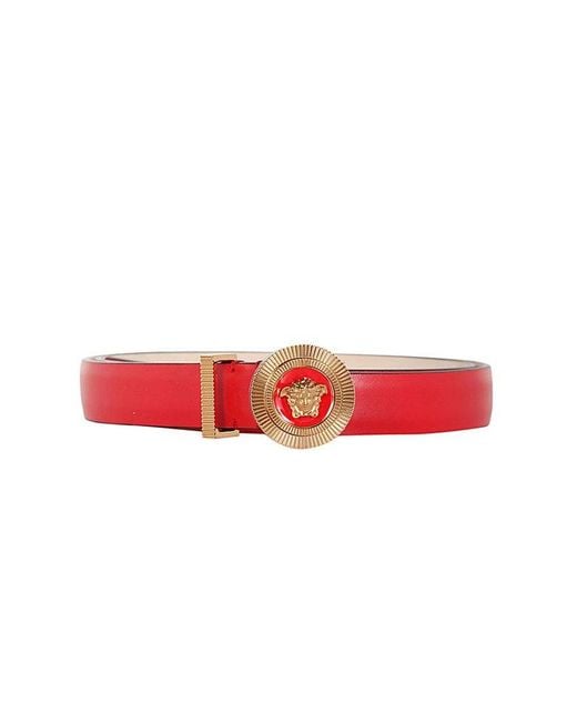 Versace Red Thin Logo Belt