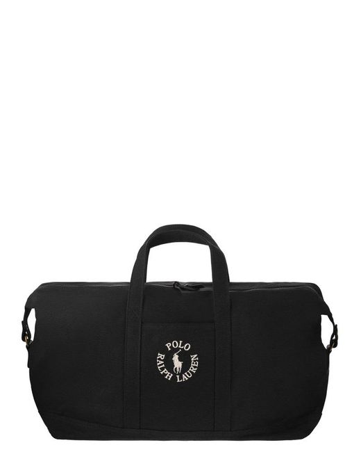 Polo Ralph Lauren Black Logo Embroidered Zipped Duffle Bag for men