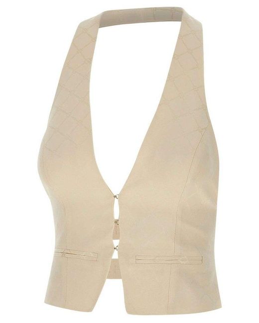 Elisabetta Franchi Natural Patterned Jacquard Halterneck Top