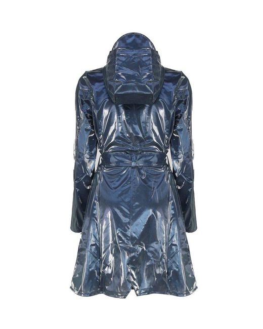 Rains Drawstring Hooded Belted Coat in Blue Lyst